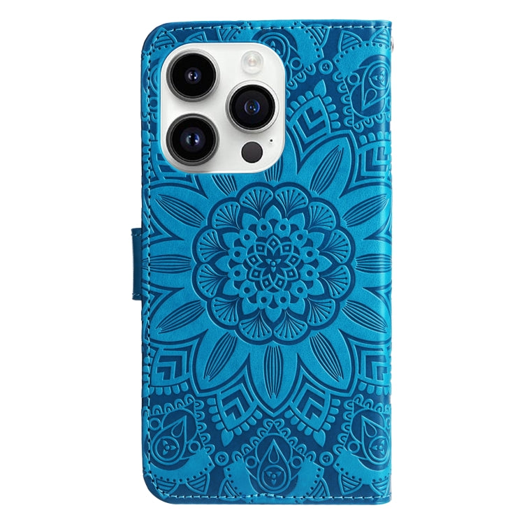 For iPhone 15 Pro Embossed Sunflower Leather Phone Case(Blue) - HoMEdemic™ 