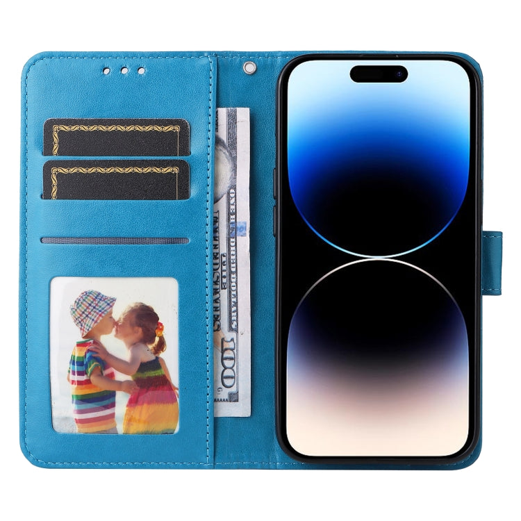 For iPhone 15 Pro Embossed Sunflower Leather Phone Case(Blue) - HoMEdemic™ 
