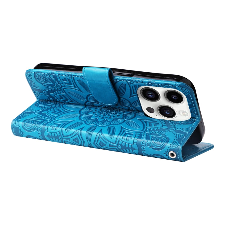 For iPhone 15 Pro Embossed Sunflower Leather Phone Case(Blue) - HoMEdemic™ 
