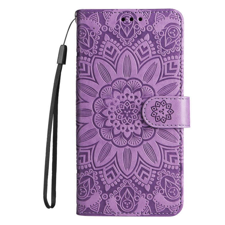 For iPhone 15 Pro Embossed Sunflower Leather Phone Case(Purple) - HoMEdemic™ 