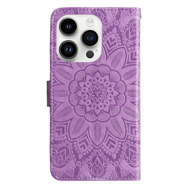 For iPhone 15 Pro Embossed Sunflower Leather Phone Case(Purple) - HoMEdemic™ 