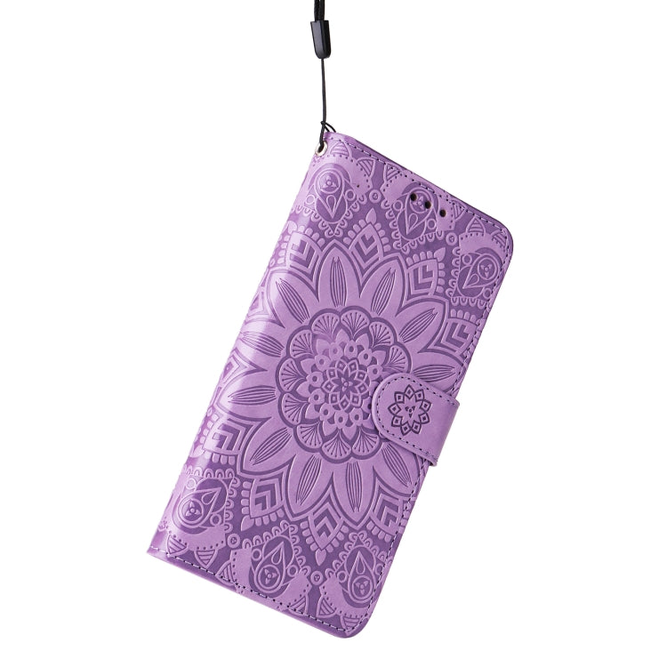 For iPhone 15 Pro Embossed Sunflower Leather Phone Case(Purple) - HoMEdemic™ 