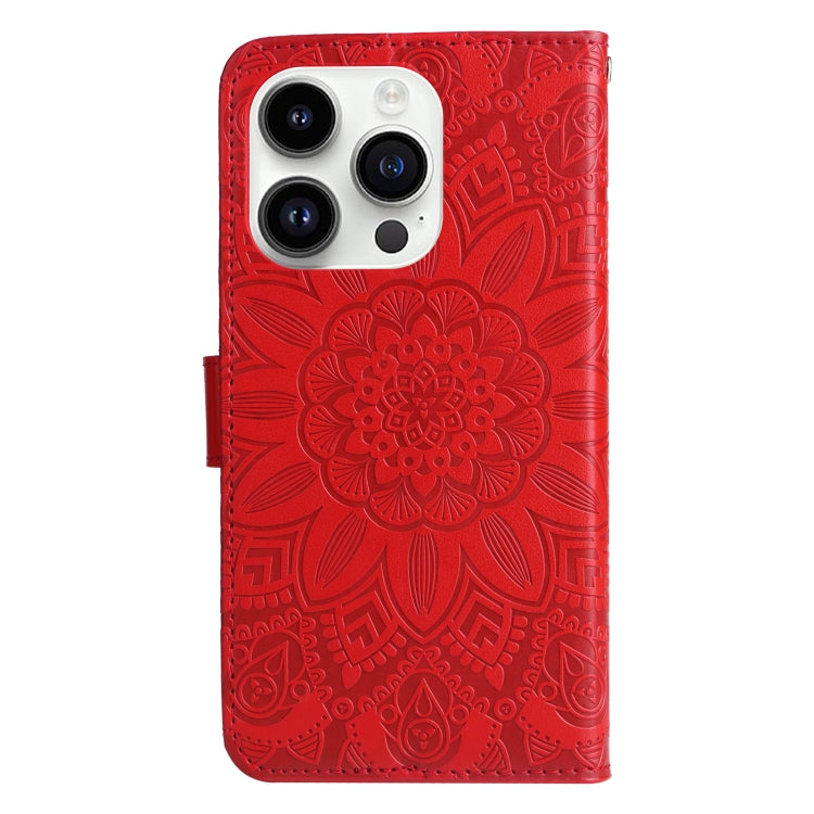 For iPhone 15 Pro Embossed Sunflower Leather Phone Case(Red) - HoMEdemic™ 