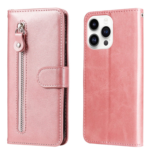 For iPhone 15 Pro Max Fashion Calf Texture Zipper Leather Phone Case(Rose Gold) - HoMEdemic™ 