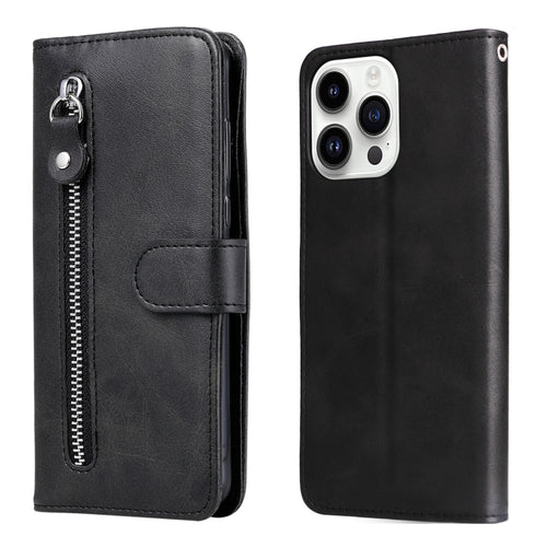 For iPhone 15 Pro Max Fashion Calf Texture Zipper Leather Phone Case(Black) - HoMEdemic™ 