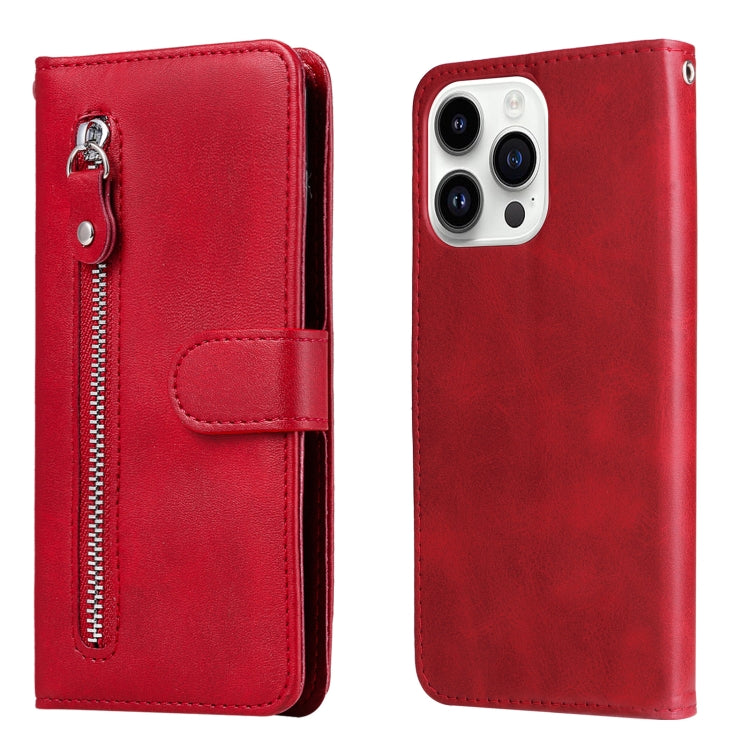 For iPhone 15 Pro Fashion Calf Texture Zipper Leather Phone Case(Red) - HoMEdemic™ 