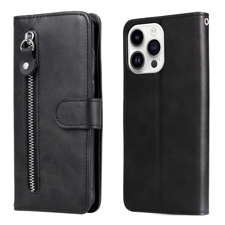 For iPhone 15 Pro Fashion Calf Texture Zipper Leather Phone Case(Black) - HoMEdemic™ 