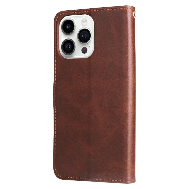 For iPhone 15 Pro Fashion Calf Texture Zipper Leather Phone Case(Brown) - HoMEdemic™ 