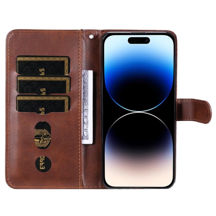 For iPhone 15 Pro Fashion Calf Texture Zipper Leather Phone Case(Brown) - HoMEdemic™ 