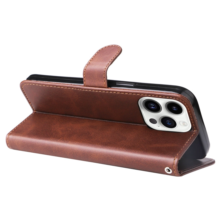 For iPhone 15 Pro Fashion Calf Texture Zipper Leather Phone Case(Brown) - HoMEdemic™ 