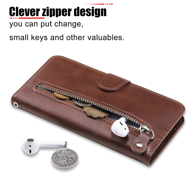 For iPhone 15 Pro Fashion Calf Texture Zipper Leather Phone Case(Brown) - HoMEdemic™ 