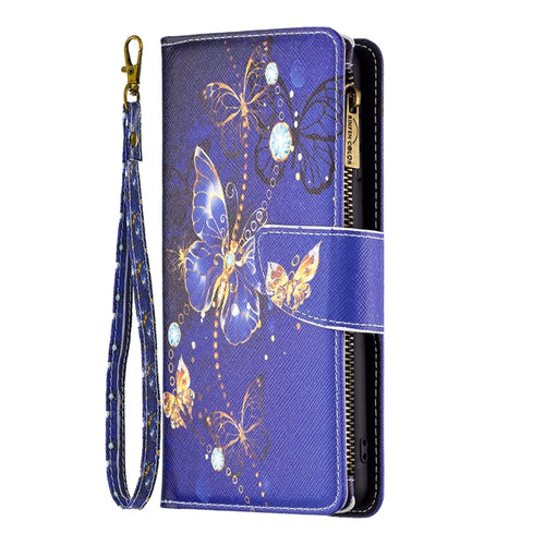 For iPhone 15 Pro Max Colored Drawing Pattern Zipper Phone Leather Case(Purple Butterfly) - HoMEdemic™ 