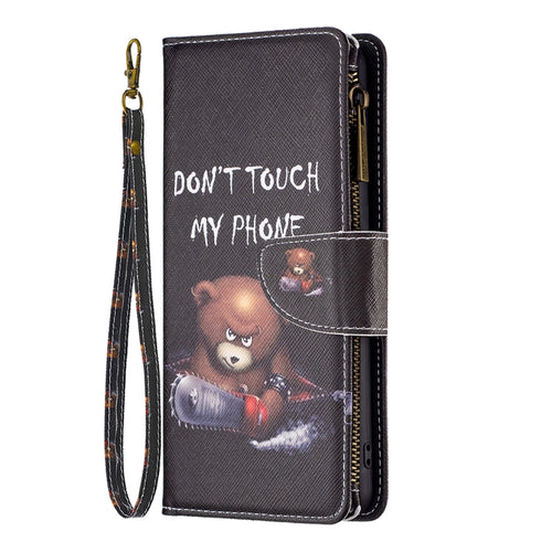 For iPhone 15 Pro Max Colored Drawing Pattern Zipper Phone Leather Case(Bear) - HoMEdemic™ 