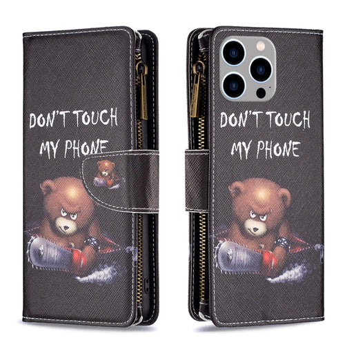 For iPhone 15 Pro Max Colored Drawing Pattern Zipper Phone Leather Case(Bear) - HoMEdemic™ 