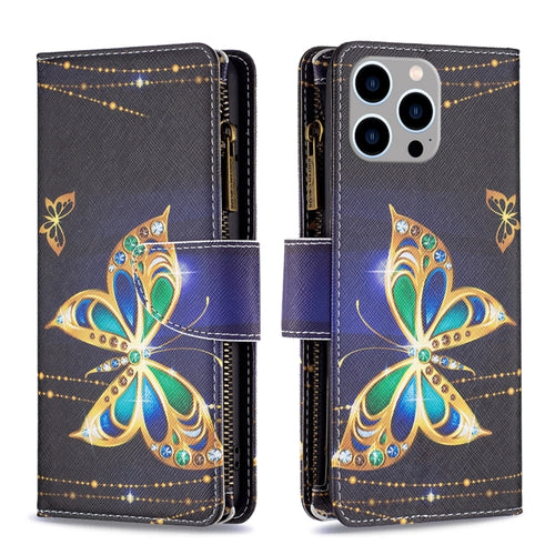 For iPhone 15 Pro Max Colored Drawing Pattern Zipper Phone Leather Case(Big Butterfly) - HoMEdemic™ 