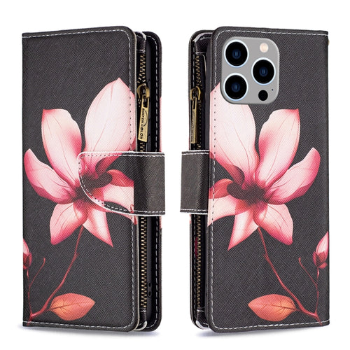 For iPhone 15 Pro Max Colored Drawing Pattern Zipper Phone Leather Case(Lotus) - HoMEdemic™ 