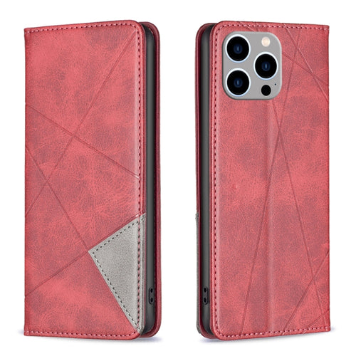 For iPhone 15 Pro Max Rhombus Texture Magnetic Leather Phone Case(Red) - HoMEdemic™ 