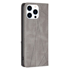 For iPhone 15 Pro Max Rhombus Texture Magnetic Leather Phone Case(Grey) - HoMEdemic™ 