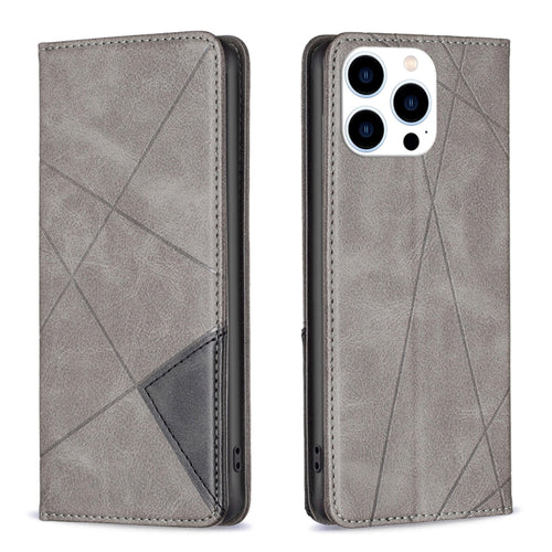 For iPhone 15 Pro Max Rhombus Texture Magnetic Leather Phone Case(Grey) - HoMEdemic™ 