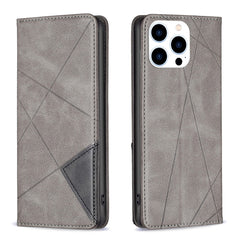 For iPhone 15 Pro Max Rhombus Texture Magnetic Leather Phone Case(Grey) - HoMEdemic™ 