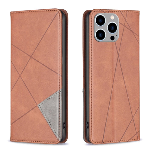 For iPhone 15 Pro Max Rhombus Texture Magnetic Leather Phone Case(Brown) - HoMEdemic™ 