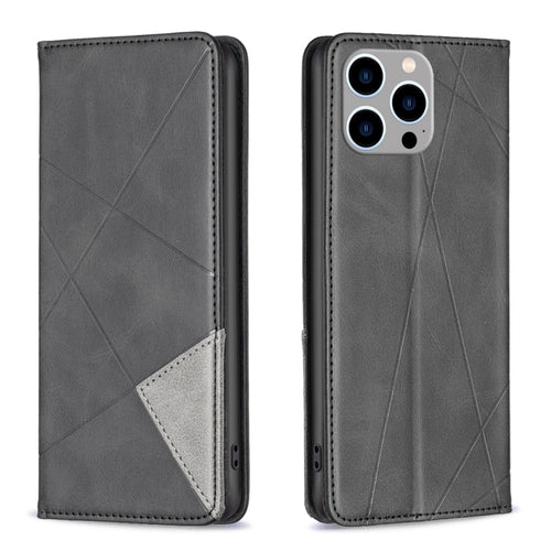 For iPhone 15 Pro Max Rhombus Texture Magnetic Leather Phone Case(Black) - HoMEdemic™ 