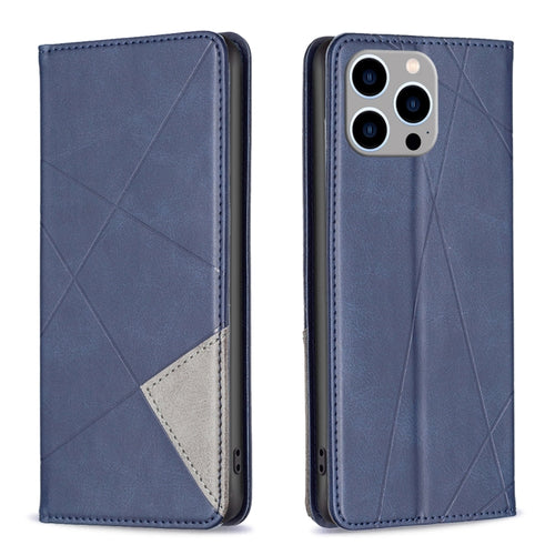 For iPhone 15 Pro Max Rhombus Texture Magnetic Leather Phone Case(Blue) - HoMEdemic™ 