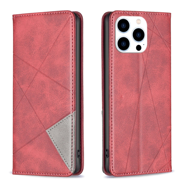 For iPhone 15 Pro Rhombus Texture Magnetic Leather Phone Case(Red) - HoMEdemic™ 