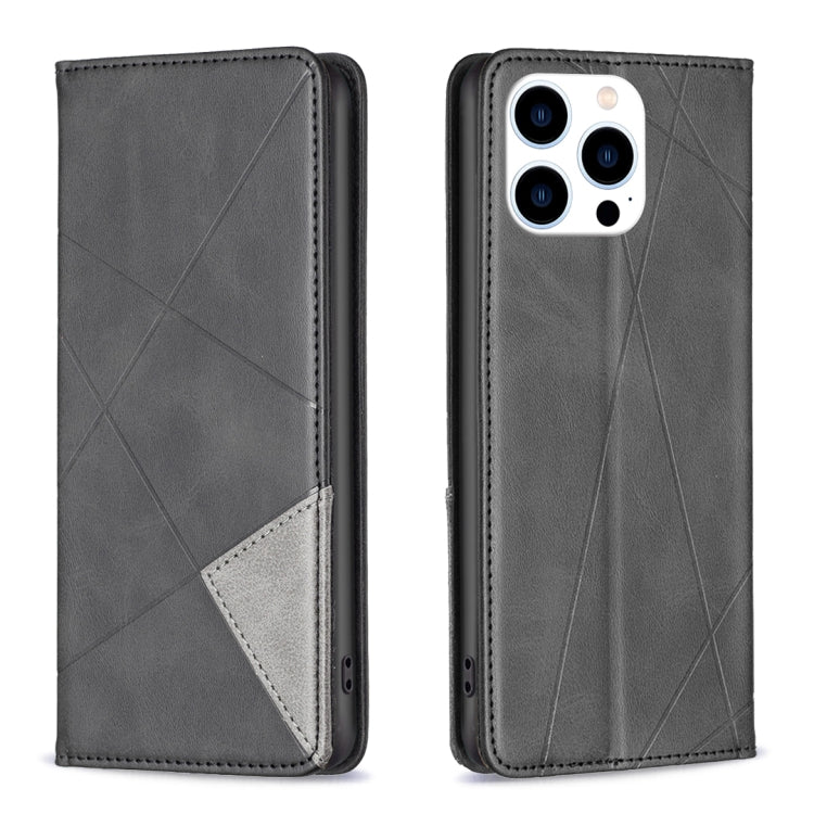 For iPhone 15 Pro Rhombus Texture Magnetic Leather Phone Case(Black) - HoMEdemic™ 