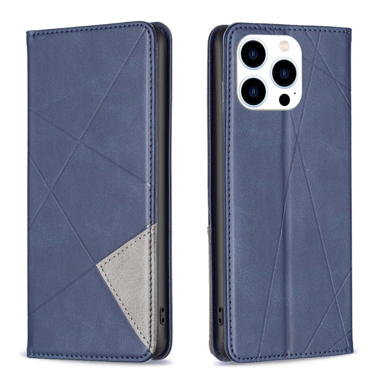 For iPhone 15 Pro Rhombus Texture Magnetic Leather Phone Case(Blue) - HoMEdemic™ 