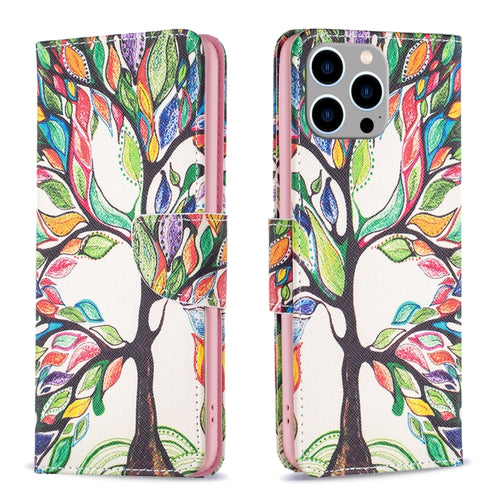 For iPhone 15 Pro Max Colored Drawing Pattern Leather Phone Case(Tree Life) - HoMEdemic™ 