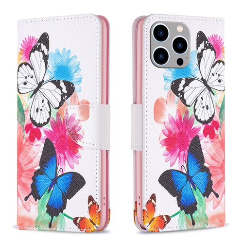 For iPhone 15 Pro Max Colored Drawing Pattern Leather Phone Case(Butterflies) - HoMEdemic™ 