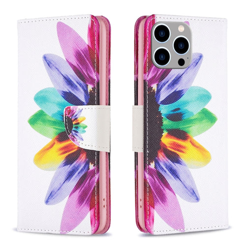 For iPhone 15 Pro Max Colored Drawing Pattern Leather Phone Case(Sun Flower) - HoMEdemic™ 