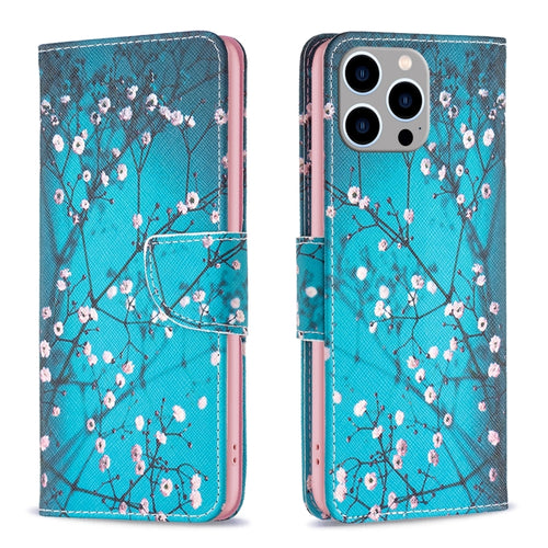 For iPhone 15 Pro Max Colored Drawing Pattern Leather Phone Case(Plum Blossom) - HoMEdemic™ 