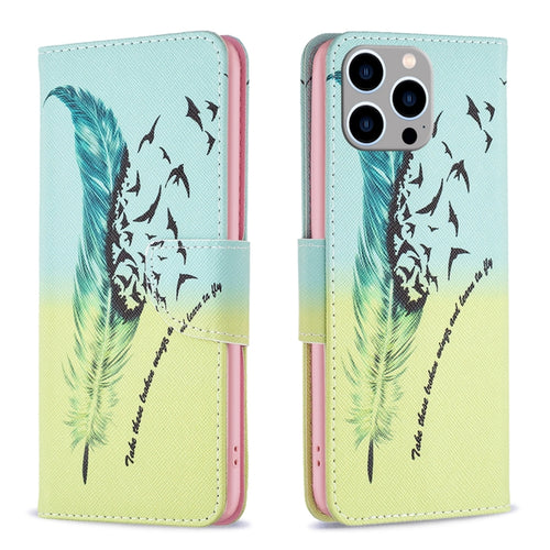 For iPhone 15 Pro Max Colored Drawing Pattern Leather Phone Case(Feather) - HoMEdemic™ 