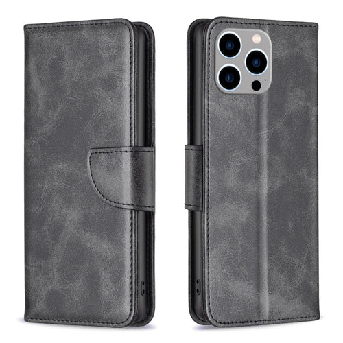 For iPhone 15 Pro Max Lambskin Texture Pure Color Flip Leather Phone Case(Black) - HoMEdemic™ 