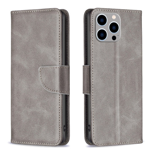 For iPhone 15 Pro Max Lambskin Texture Pure Color Flip Leather Phone Case(Grey) - HoMEdemic™ 