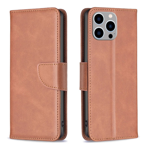 For iPhone 15 Pro Max Lambskin Texture Pure Color Flip Leather Phone Case(Brown) - HoMEdemic™ 