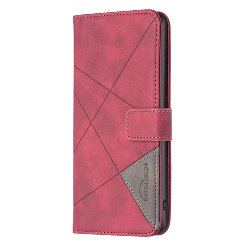 For iPhone 15 Pro Max Magnetic Buckle Rhombus Texture Leather Phone Case(Red) - HoMEdemic™ 