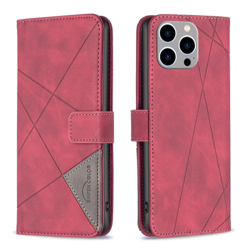 For iPhone 15 Pro Max Magnetic Buckle Rhombus Texture Leather Phone Case(Red) - HoMEdemic™ 