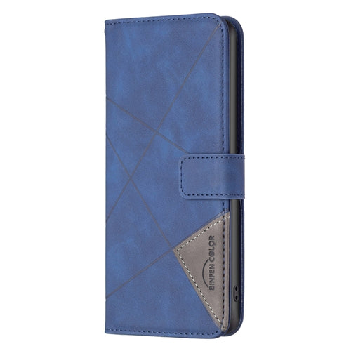 For iPhone 15 Pro Max Magnetic Buckle Rhombus Texture Leather Phone Case(Blue) - HoMEdemic™ 