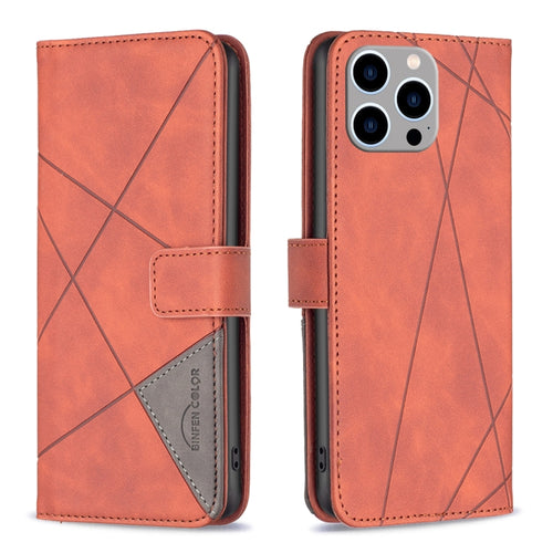 For iPhone 15 Pro Max Magnetic Buckle Rhombus Texture Leather Phone Case(Brown) - HoMEdemic™ 