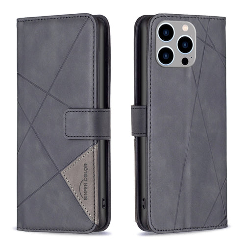 For iPhone 15 Pro Max Magnetic Buckle Rhombus Texture Leather Phone Case(Black) - HoMEdemic™ 