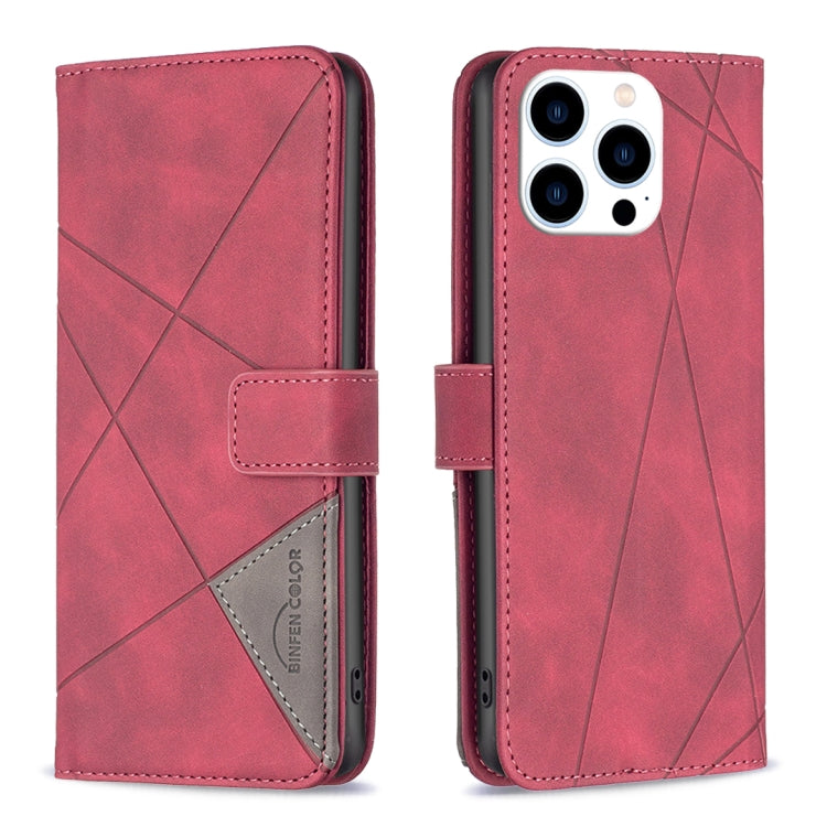 For iPhone 15 Pro Magnetic Buckle Rhombus Texture Leather Phone Case(Red) - HoMEdemic™ 