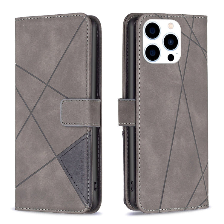 For iPhone 15 Pro Magnetic Buckle Rhombus Texture Leather Phone Case(Grey) - HoMEdemic™ 
