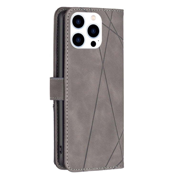 For iPhone 15 Pro Magnetic Buckle Rhombus Texture Leather Phone Case(Grey) - HoMEdemic™ 