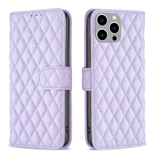 For iPhone 15 Pro Max Diamond Lattice Wallet Flip Leather Phone Case(Purple) - HoMEdemic™ 