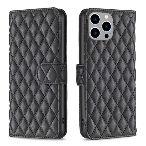 For iPhone 15 Pro Max Diamond Lattice Wallet Flip Leather Phone Case(Black) - HoMEdemic™ 