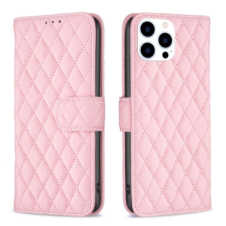 For iPhone 15 Pro Diamond Lattice Wallet Flip Leather Phone Case(Pink) - HoMEdemic™ 