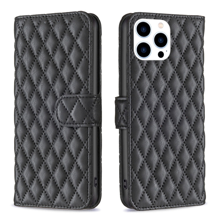 For iPhone 15 Pro Diamond Lattice Wallet Flip Leather Phone Case(Black) - HoMEdemic™ 